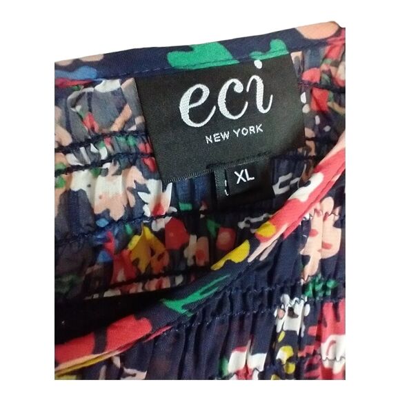 ECI New York Women's Floral Maxi Dress XL – Boho Bell Sleeves, Smocked Top - Picture 4 of 8